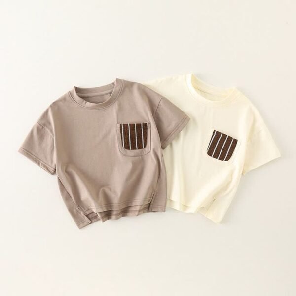 Toddler Striped Pocket Loose T-shirt Minimal Pocket Sweatshirt
